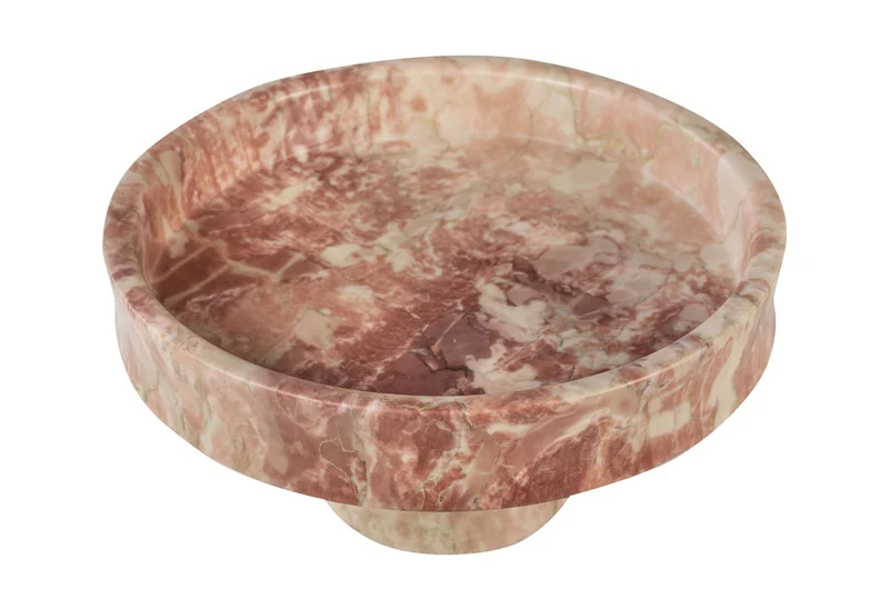 Casa Padrino Luxus Marmor Schale Rosa 30 x 30 x H. 15 cm - Weit geöffnete Schale auf rundem Fuß aus hochwertigem Rosalia Pink Marmor - Luxus Deko Accessoires