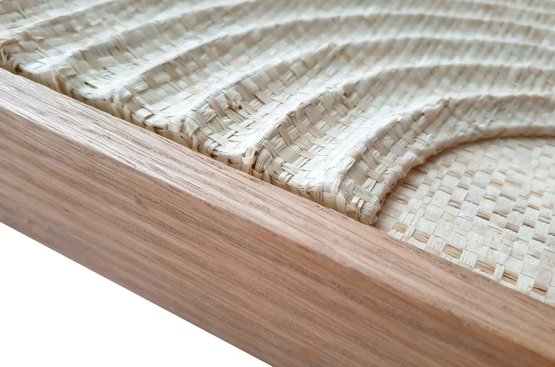 Casa Padrino Luxus Wanddekoration Naturfarben 75 x 4 x H. 122 cm - Wandrelief Elias aus Palmengeflecht mit Rahmen aus Eichenfurnier - Luxus Deko Accessoires