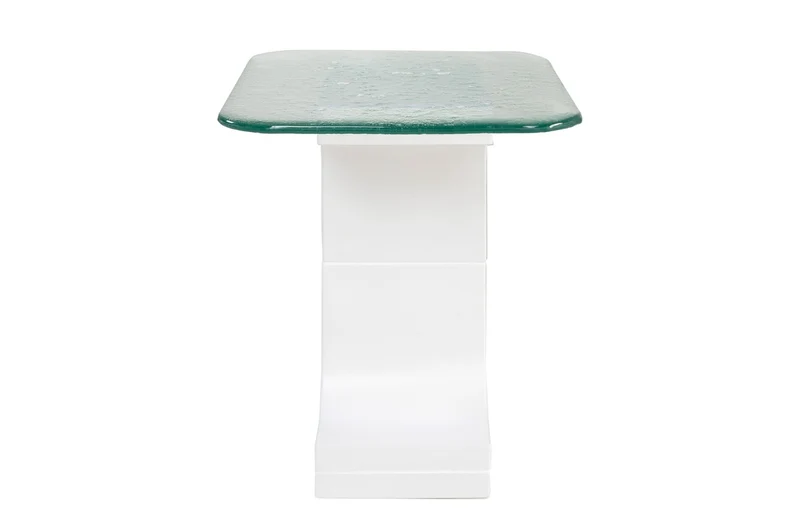 Casa Padrino Luxus Beistelltisch Cremeweiß 50 x 40 x H. 46 cm - Handgefertigter Keramik Beistelltisch mit Platte aus strukturiertem Klarglas - Luxus Möbel
