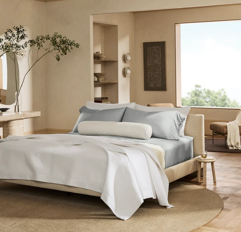 Percale Embellished Sheet Set - Shore/Shore Curved Edge