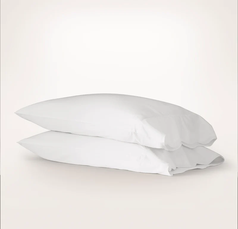 Percale Embellished Pillowcase Set - White/White Curved Edge