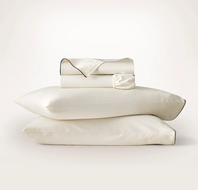 Signature Embellished Sheet Set - Cream/Deep Walnut Piped Edge