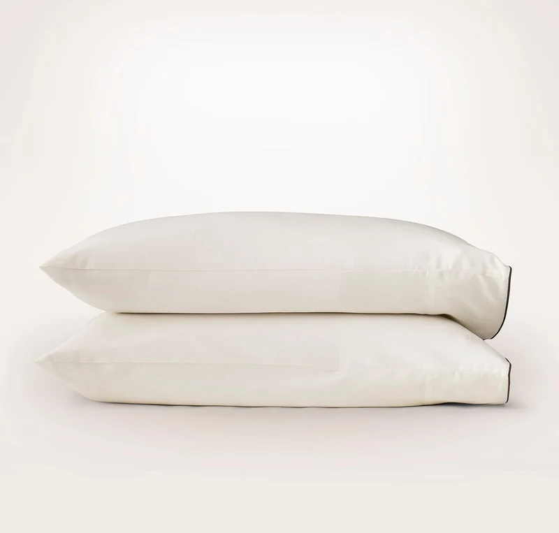 Percale Embellished Pillowcase Set - Cream/Deep Walnut Piped Edge