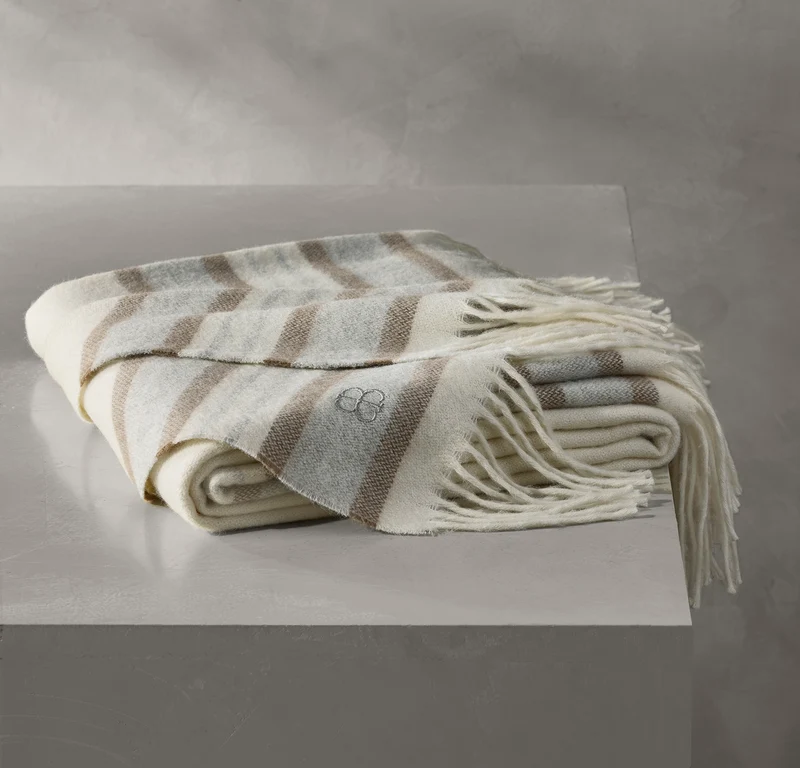 Alpaca Equestrian Stripe Throw Blanket - Cream/Twig/Fog