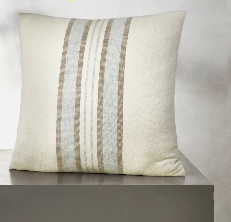 Alpaca Equestrian Stripe Pillow Cover (22x22) - Cream/Twig/Fog