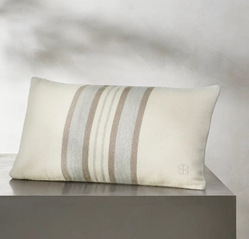 Alpaca Equestrian Stripe Pillow Cover (Petite Lumbar) - Cream/Twig/Fog