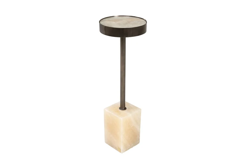 Casa Padrino Luxus Beistelltisch Ø 21 x H. 64 cm - Runder Onyx Tisch mit Edelstahl Fuß - Luxus Möbel