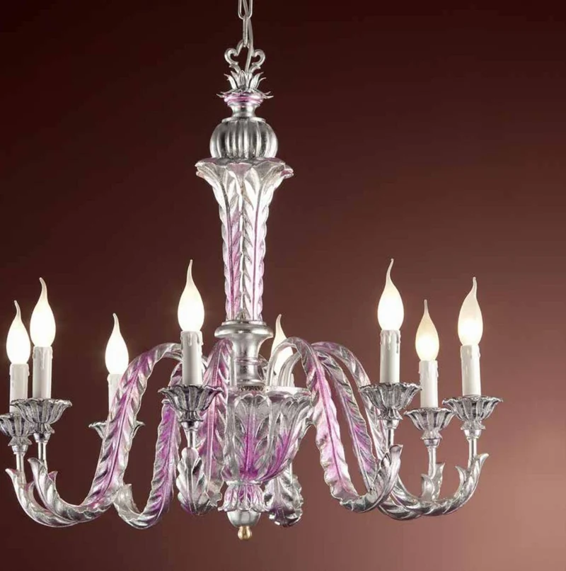 Casa Padrino Barock Kronleuchter Violett Ø 75 x H. 75 cm 8-flammig - Handgefertigte Leuchte aus Italien - Barock Leuchten