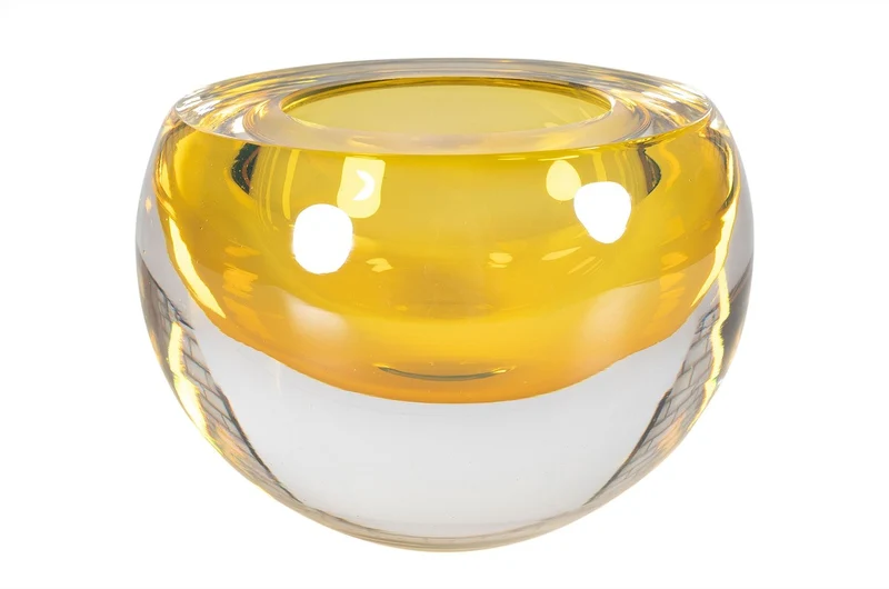 Casa Padrino Luxus Schale Bernsteinfarben Ø 13 x H. 9,5 cm - Kleine Schale aus massivem Kristallglas - Luxus Deko Accessoires