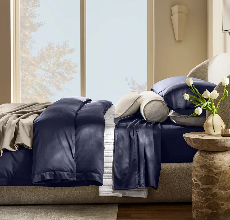 Percale Hemmed Sheet Set - Coastal Navy