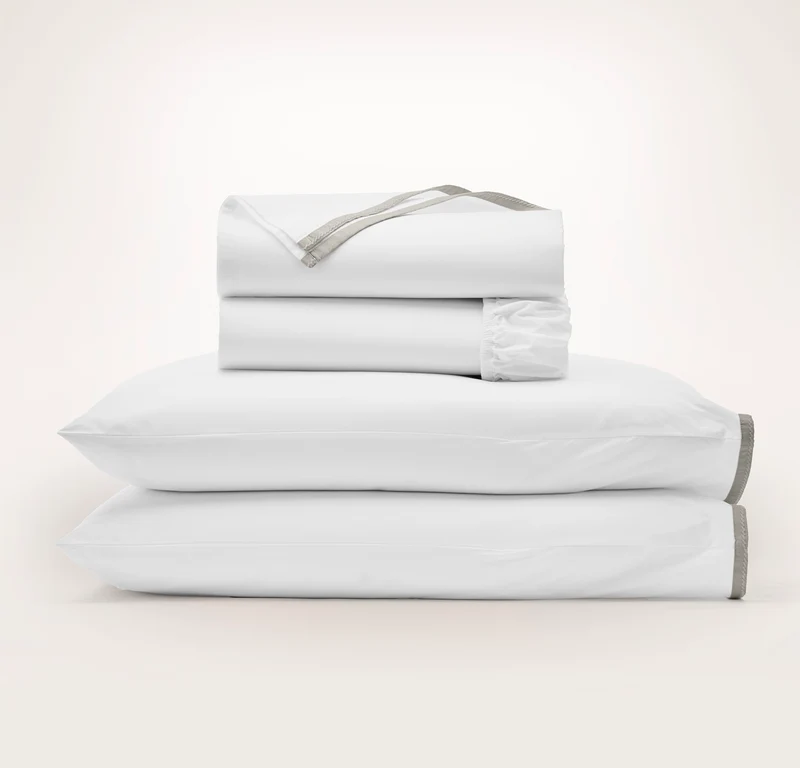Percale Embellished Sheet Set - White/Pewter Framed
