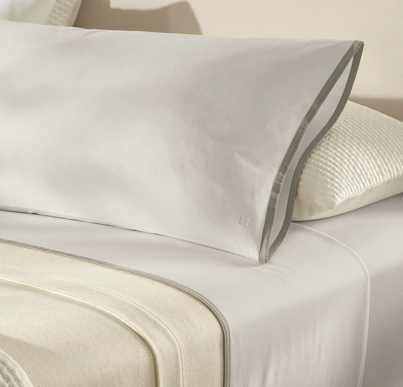 Percale Embellished Sheet Set - White/Pewter Framed