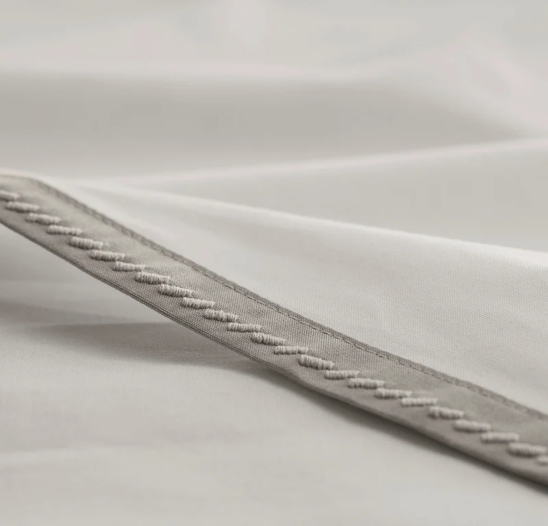 Percale Embellished Sheet Set - White/Pewter Framed