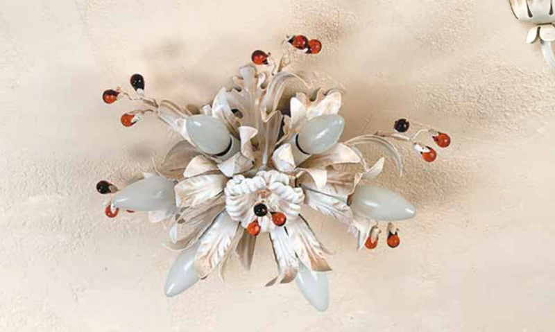 Casa Padrino Barock Deckenleuchte Ø 40 x T. 12 cm 6-flammig - Handgefertigte Leuchte aus Italien - Barock Leuchten