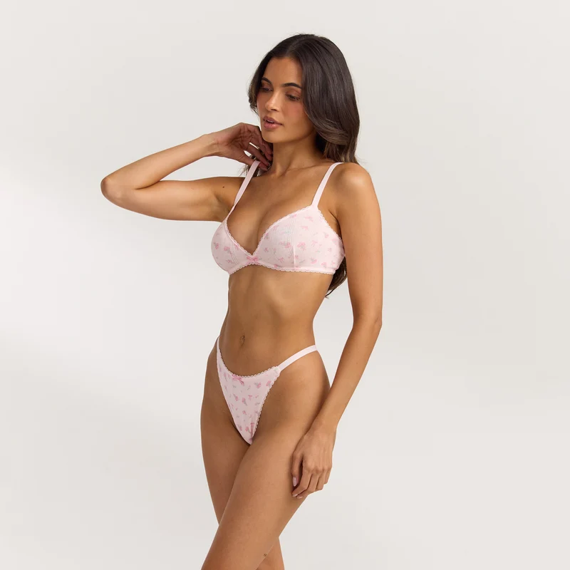 FYB Pointelle Triangle Bralette (Set) - Roze Print