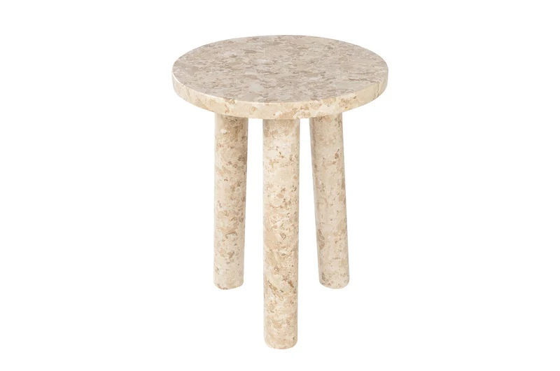 Casa Padrino Luxus Marmor Beistelltisch Cremefarben Ø 42 x H. 54 cm - Runder Beistelltisch mit Dreibein Fuß aus hochwertigem Creme Marmor - Luxus Möbel