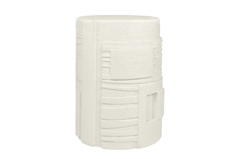 Casa Padrino Luxus Beistelltisch Cremeweiß Ø 43 x H. 61 cm - Runder Beistelltisch aus Faserbeton mit versetzt gestufter Silhouette - Luxus Möbel