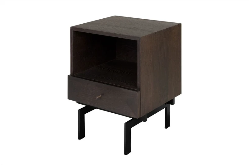 Casa Padrino Luxus Nachttisch Braun / Schwarz 45 x 40 x H. 60 cm - Nachttisch mit Eichenfurnier im warmen Braunton und schwarzem Stahlgestell - Luxus Möbel