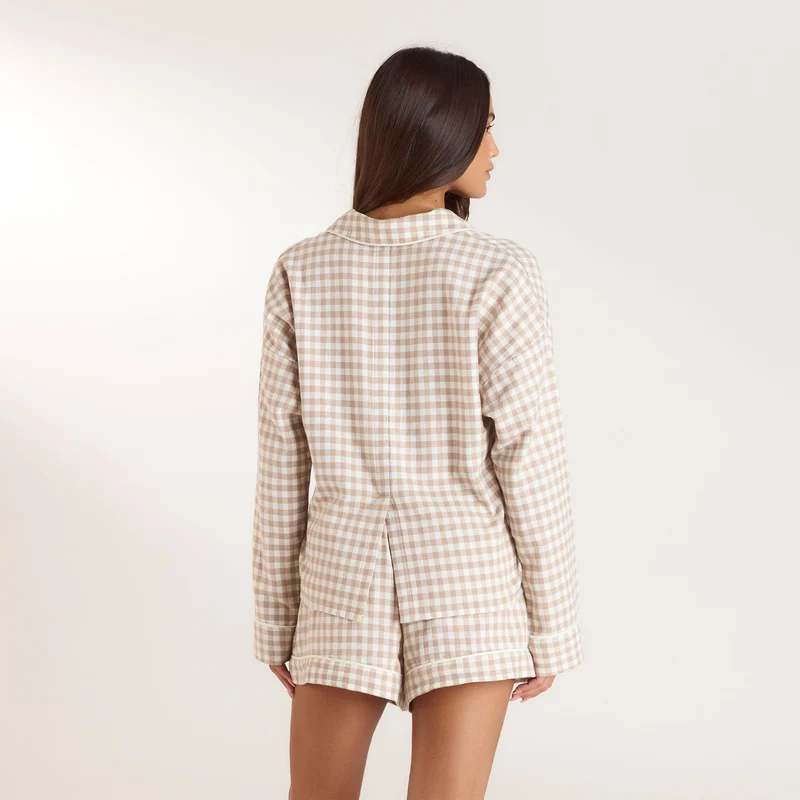 Gingham Pyjama Shirt - Beige