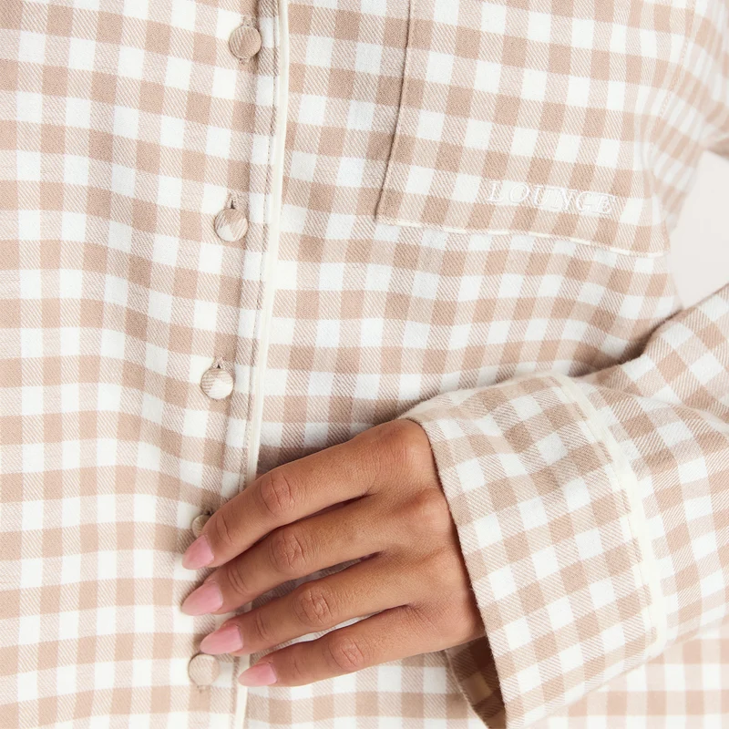 Gingham Pyjama Shirt - Beige