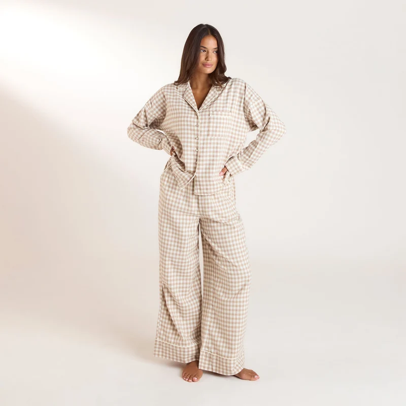 Gingham Pyjama Broek - Beige