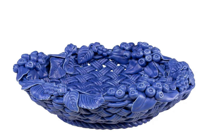 Casa Padrino Luxus Schale Blau Ø 32 x H. 10 cm - Runde Deko Schale aus hochwertiger Keramik - Luxus Deko Accessoires