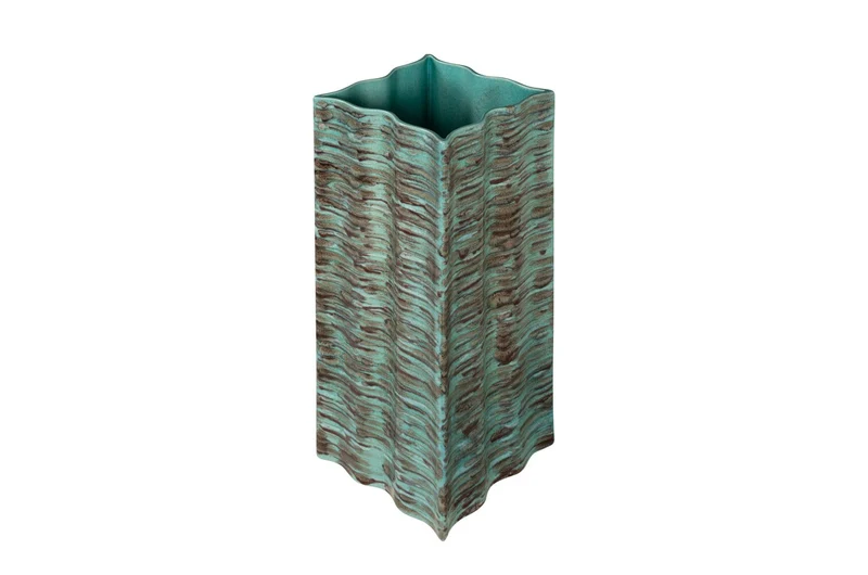 Casa Padrino Luxus Vase Blau 21 x 21 x H. 53 cm - Schlanke hohe Steingut Vase im Rustic Blue Finish - Luxus Deko Accessoires