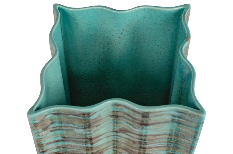 Casa Padrino Luxus Vase Blau 21 x 21 x H. 53 cm - Schlanke hohe Steingut Vase im Rustic Blue Finish - Luxus Deko Accessoires