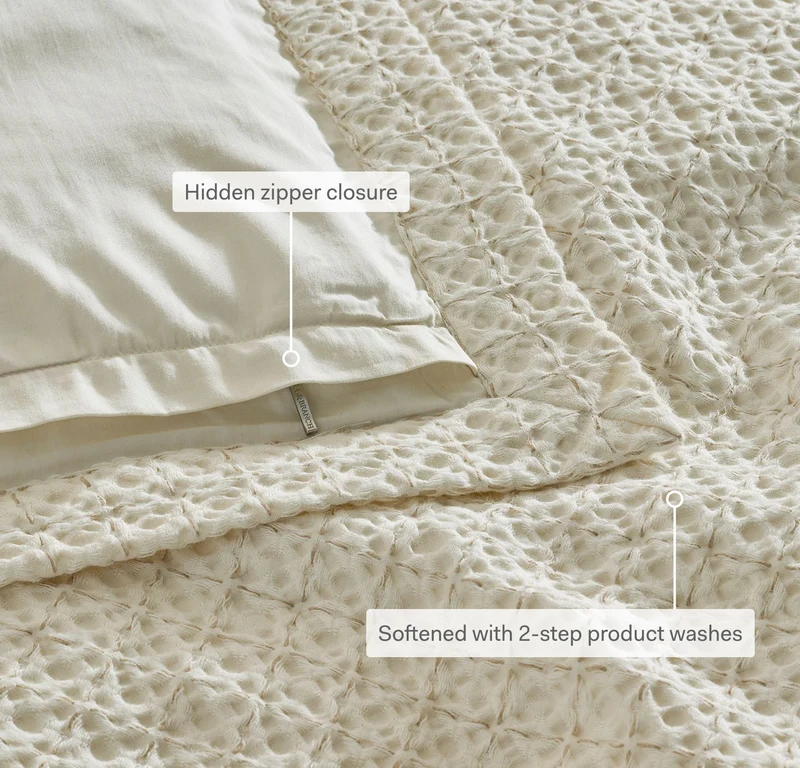 Mosaic Waffle Duvet Cover - Mist/Cream/Oak