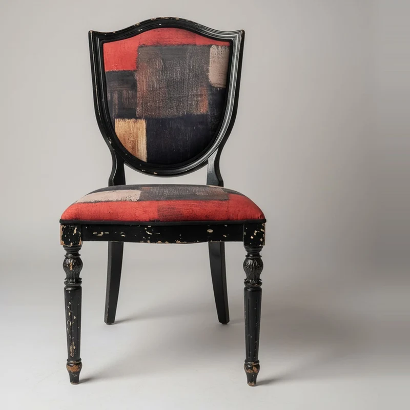 Casa Padrino Esszimmerstuhl Schwarz / Rot / Blau - Stuhl mit Schildlehne im Patchwork Design