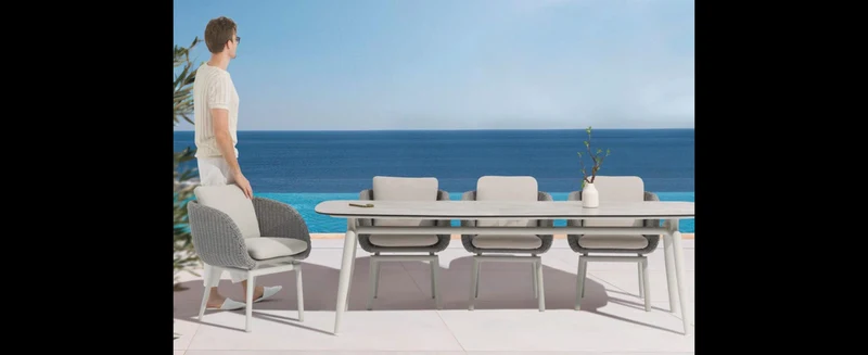 Casa Padrino Luxus Garten Essgruppe Grau 7-teilig 110 x H. 75 cm - Wetterfest und hochwertig verarbeitet - Moderne Garten Möbel - Luxus Qualität