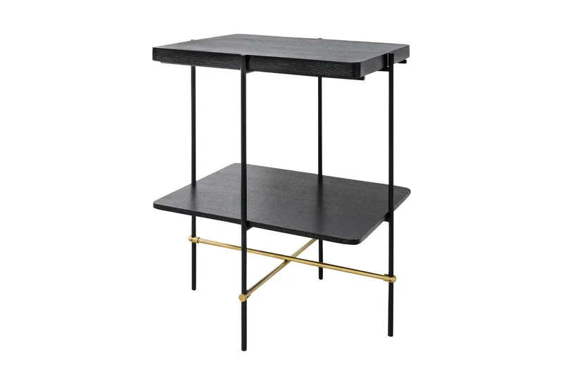 Casa Padrino Luxus Beistelltisch Gold / Schwarz 60 x 50 x H. 80 cm - Hoher rechteckiger Beistelltisch mit gebürstetem Edelstahlgestell und schwarzen Eichenfurnier Flächen - Luxus Möbel