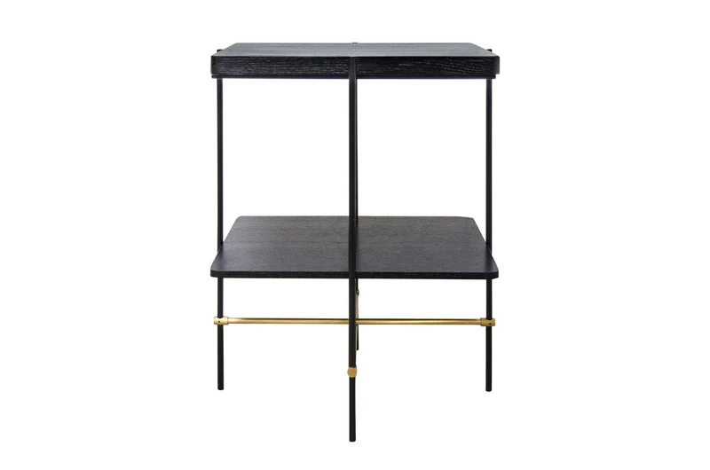 Casa Padrino Luxus Beistelltisch Gold / Schwarz 60 x 50 x H. 80 cm - Hoher rechteckiger Beistelltisch mit gebürstetem Edelstahlgestell und schwarzen Eichenfurnier Flächen - Luxus Möbel