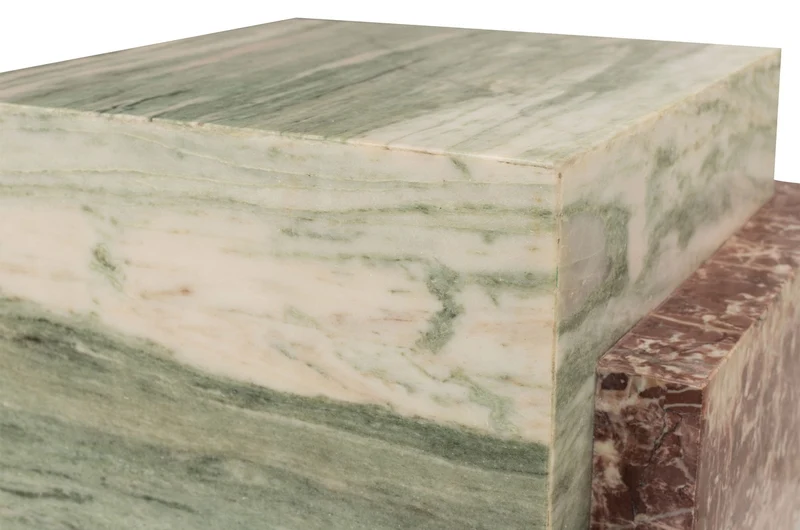 Casa Padrino Luxus Marmor Beistelltisch Grün / Rosa 45 x 45 x H. 41 cm - Niedriger blockförmiger Beistelltisch aus hochwertigem Indian Green Onyx und Rosalia Pink Marmor - Luxus Möbel