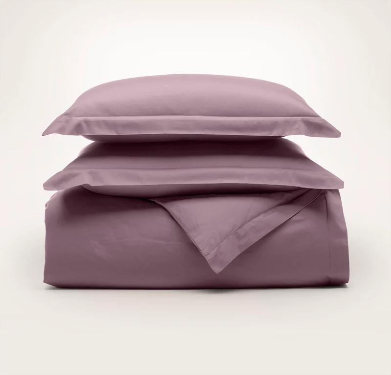 Percale Hemmed Duvet Set - Plum