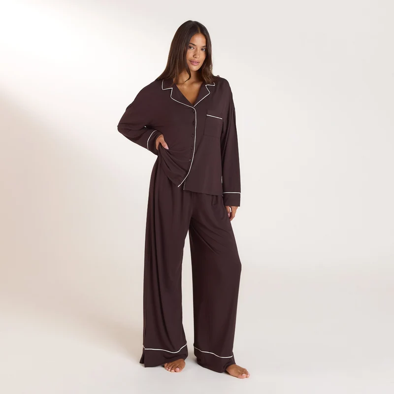 Modal Pyjama Shirt - Donker Chocoladekleurig