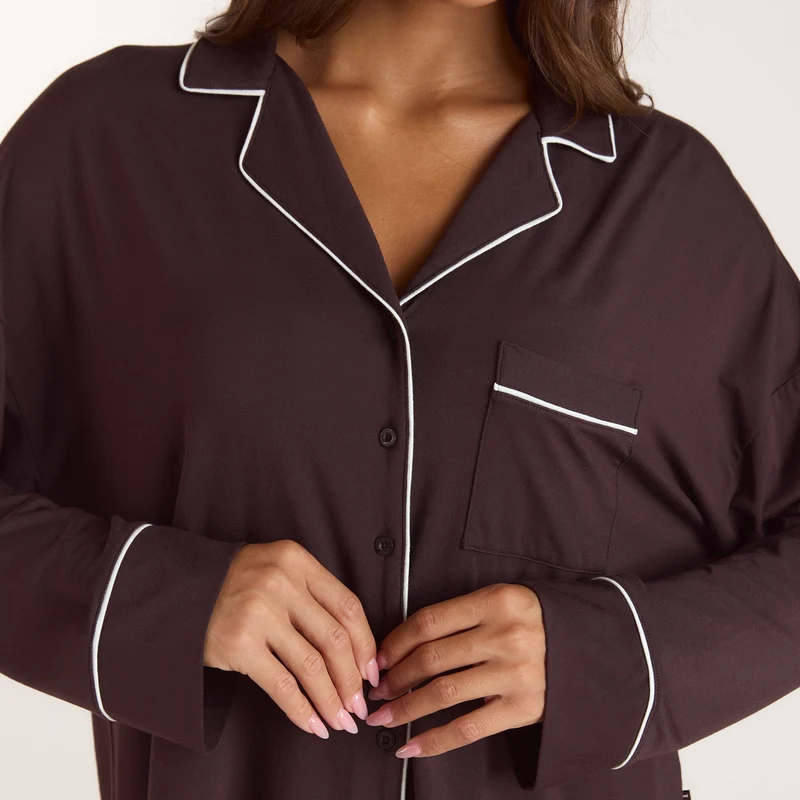 Modal Pyjama Shirt - Donker Chocoladekleurig