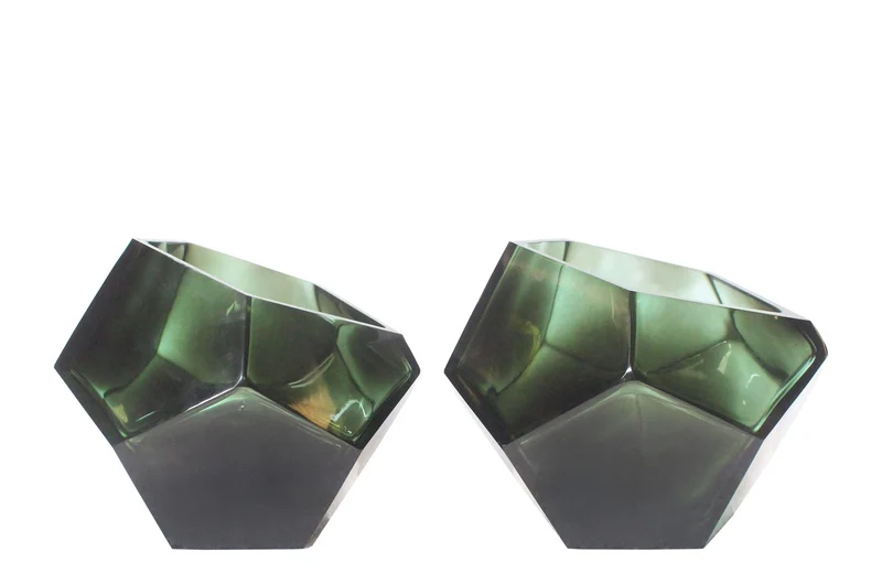 Casa Padrino Luxus Schale Türkis Ø 24,5 x H. 19,5 cm - Große Deko Schale aus massivem Farbglas in Aqua mit facettiertem Diamant-Schliff - Luxus Deko Accessoires