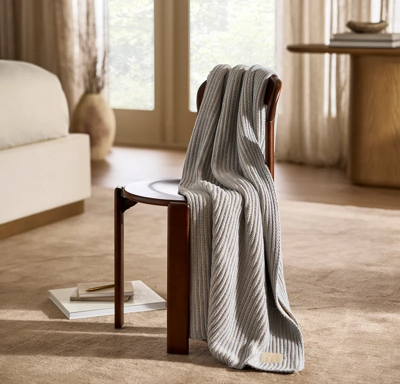 Sunday Knit Throw Blanket - Shore/Heathered Oatmeal