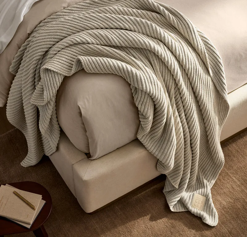 Sunday Knit Throw Blanket - Heathered Oatmeal/Heathered Pewter