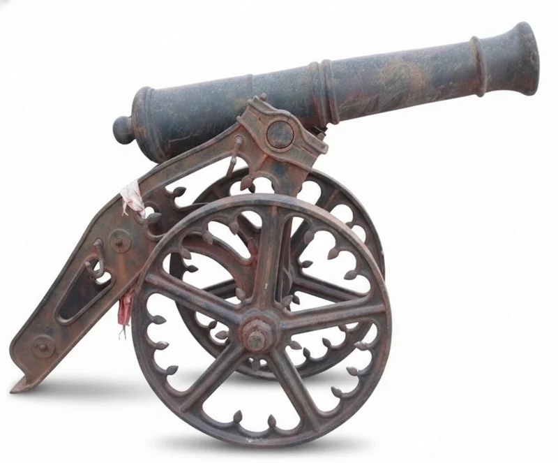 Casa Padrino Antik Stil Deko Kanone Schwarz / Rostfarben L. 260 cm - Historische Gusseisen Kanone mit Zierrädern - Mittelalter Garten Deko