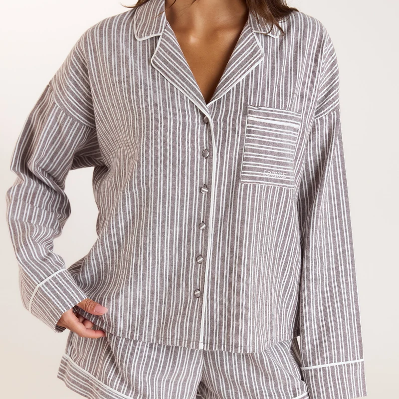 Stripe Pyjama Shirt - Chocolade
