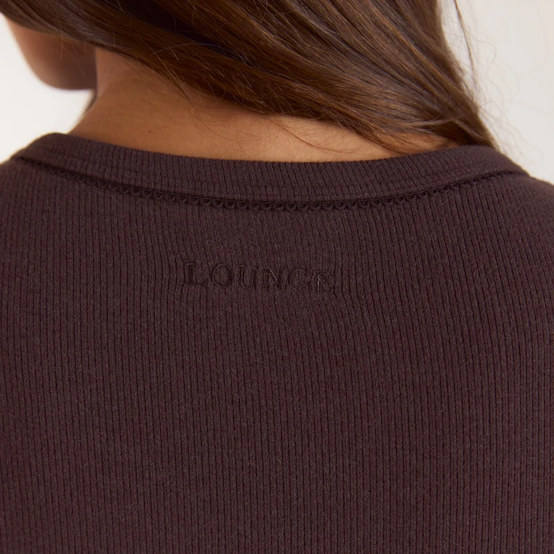 Ribbed Pyjama Top met korte mouwen - Donker Chocoladekleurig