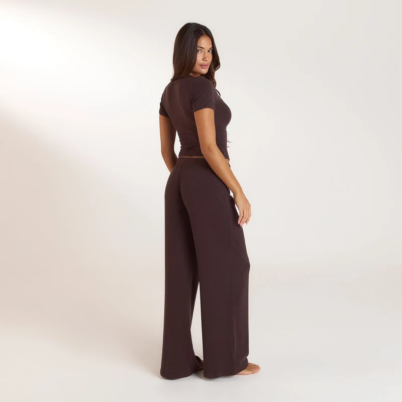 Ribbed Pyjama Broek - Donker Chocoladekleurig
