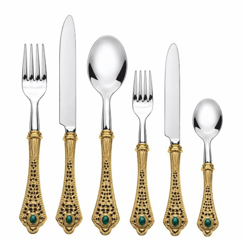 Casa Padrino Luxus Barock Essbesteck 6er Set Gold / Grün / Silber - Hotel & Restaurant Accessoires - Made in Italy