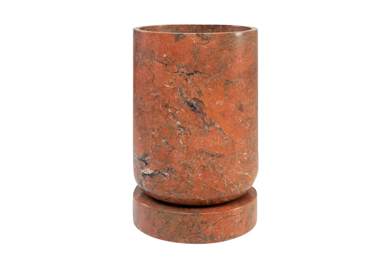 Casa Padrino Luxus Pflanzgefäß Ø 46 x H. 70 cm - Großes rundes Pflanzgefäß und Bodenvase Caliza aus hochwertigem Java Rosso Marmor - Luxus Deko Accessoires