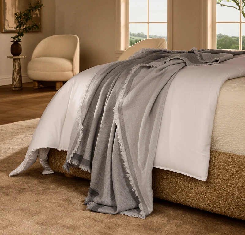 Lavé Wool Throw Blanket - Pewter/Mist