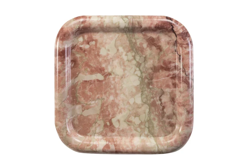 Casa Padrino Luxus Marmor Tablett Rosa 30 x 30 x H. 3 cm - Quadratisches Tablett mit flach erhöhtem Rand aus hochwertigem Rosalia Pink Marmor - Luxus Deko Accessoires