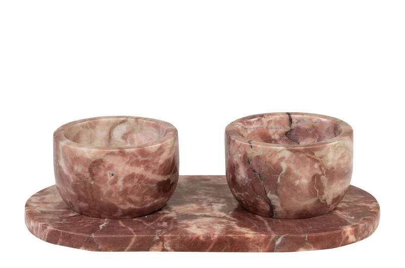 Casa Padrino Luxus Marmor Schalen Set Rosa 23 x 12 x H. 6,5 cm - 2 Schälchen mit Tablett aus hochwertigem Rosalia Pink Marmor - Luxus Deko Accessoires