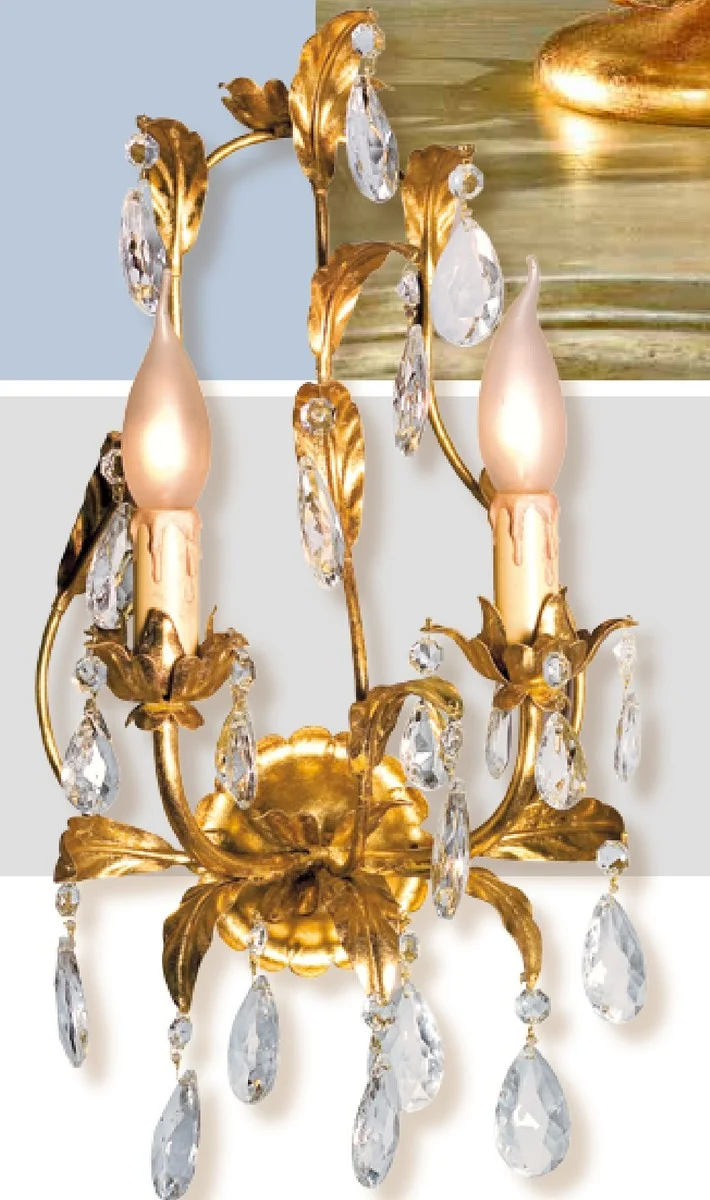 Casa Padrino Barock Wandleuchte Gold B. 30 x T. 40 cm 2-flammig - Handgefertigte Leuchte aus Italien - Barock Leuchten